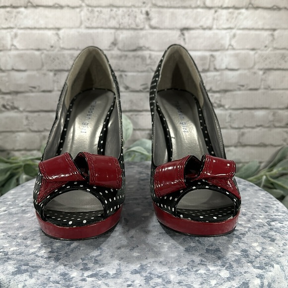 Madden Girl Kiarra Polka Dot Peep Toe Red Patent Retro Heels Women’s 8M❤️VGUC❤️ - Picture 2 of 10